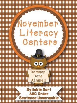 Preview of November Literacy Centers - Common Core Aligned