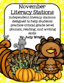 November Literacy Stations: Phonics and Literacy Centers
