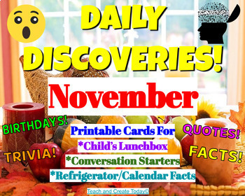 Preview of November Lunch Box Note Cards Daily Conversation Topics 2nd 3rd 4th 5th Grade