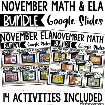 Preview of November Math & ELA Google Slides Digital Bundle Distance Learning