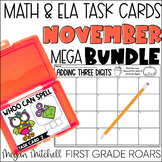 November Math & ELA Task Card Activities Centers, Fast Fin