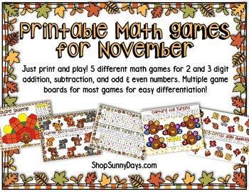 Preview of Math Games and Centers for November - Primary