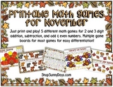 November Math Games - Print and Play!