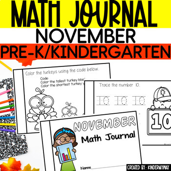 Preview of November Math Journal Kindergarten | NO PREP November Math Activities for PreK