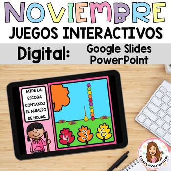 Preview of November Math & Literacy Digital Games. Juegos interactivos Spanish. Otoño. Fall