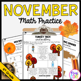 November Math Practice 4th Grade Thanksgiving Activities W