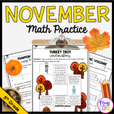 November Math Practice 5th Grade Thanksgiving Activities W