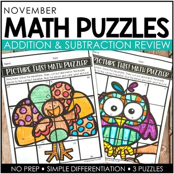 Preview of November Math Puzzles | Thanksgiving Math Activities