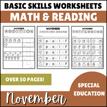 Preview of November Math & Reading Basic Skills for Special Education - Harvest Pumpkins