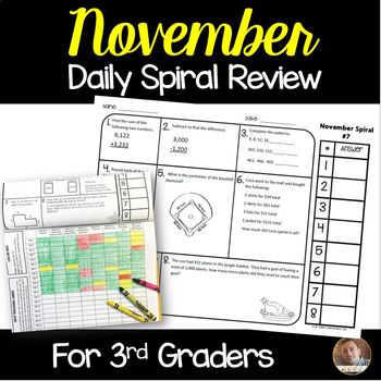 Preview of November Math Spiral Review: Daily Math for 3rd Grade (Print and Go)