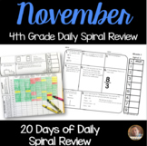 November Math Spiral Review (MONTH 3): Daily Math for 4th Grade