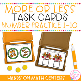 More or Less Task Cards | Kindergarten Math Centers | Nove
