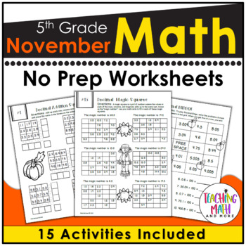 Preview of November Math Worksheets 5th Grade