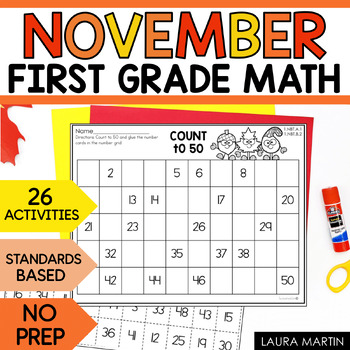 Preview of November Math Worksheets - First Grade Math - Math Cut and Paste Worksheets