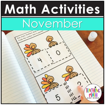 Preview of November Math Worksheets for Kindergarten