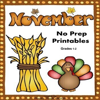 Preview of November Math and ELA Worksheets | No Prep Fall Activities | 1st and 2nd Grade