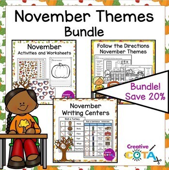 Preview of Occupational Therapy November Literacy Math & Writing Worksheets Bundle