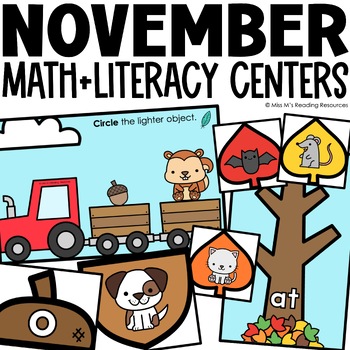 Preview of November Math and Literacy Centers Kindergarten Literacy Centers