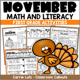 November Math and Literacy No Prep Worksheets Fall Emergen