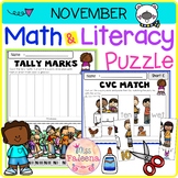 November Math and Literacy Puzzles