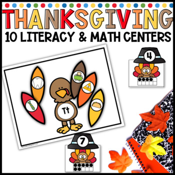 Preview of November Math and Literacy Thanksgiving Center Activities for Kindergarten