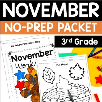 Preview of November Math and Reading Packet | 3rd Grade Thanksgiving Activities