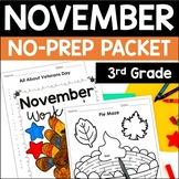 November Math and Reading Packet | 3rd Grade Thanksgiving 