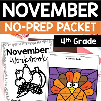 Preview of November Math and Reading Packet | 4th Grade Thanksgiving Activities
