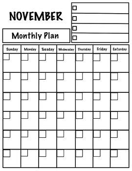 Preview of November Monthly Plans