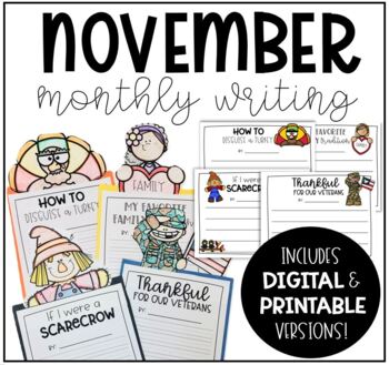 November Monthly Writing DIGITAL & PRINTABLE Included! by ElementaryVibes