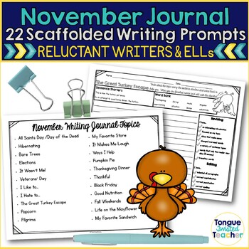 Preview of November Monthly Writing Journal No Prep Fall and Thanksgiving Writing Prompts