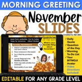 November Morning Greeting Slides Bitmoji | EDITABLE Fall Morning Message