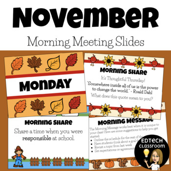 Preview of November Morning Meeting Slides | Thanksgiving, Fall 2023 - 2024 Morning Meeting
