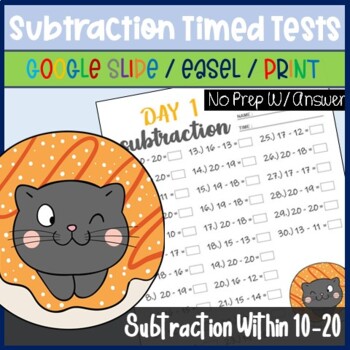 Preview of November Morning Work, 1st Grade PAPERLESS Math Fact Fluency, Subtraction 10-20