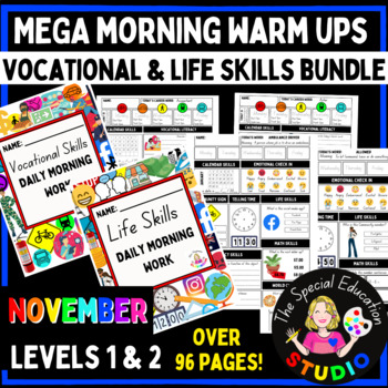Preview of November Morning Work Bundle Special Education Life Skills & Vocational Warm Up