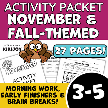 Preview of November Morning Work- Fast Finisher No Prep Independent Activity Packet 3rd-5th