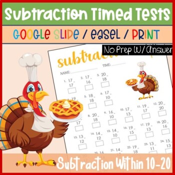 Preview of November Morning Work First Grade, Math Distance Learning, Subtraction 10-20