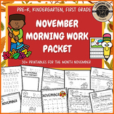 November Morning Work Packet PreK Kindergarten First Grade
