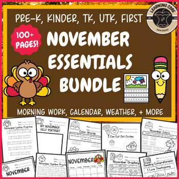 Preview of November Morning Work PreK Kindergarten First Grade TK UTK Fall Bundle