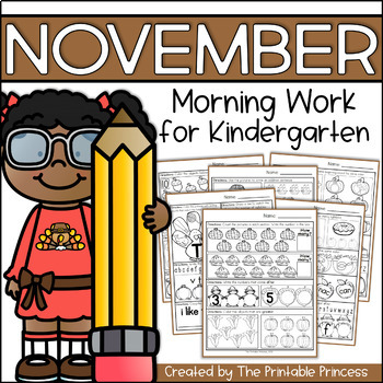 Preview of November Morning Work for Kindergarten