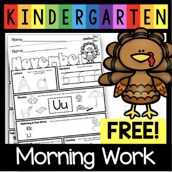 Preview of FREE Morning Work for Kindergarten - November - Homework - Seat Work Spanish