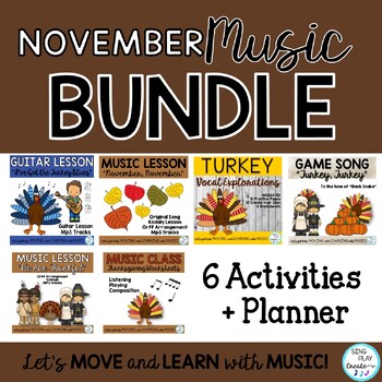 Preview of November Elementary Music Class Lesson Bundle of Music Activities K-6