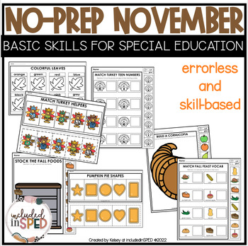 Preview of November NO-PREP Basic Skills Activities for Special Education