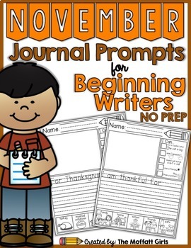 Preview of November NO PREP Journal Prompts for Beginning Writers | Fall