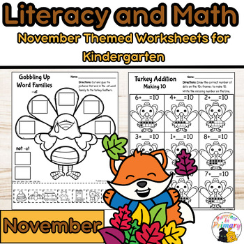 Preview of November NO PREP Literacy and Math Worksheets