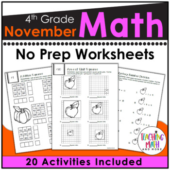 Preview of November Math Worksheets 4th Grade