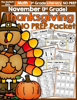 Preview of November NO PREP Math and Literacy Packet (1st Grade) | Fall