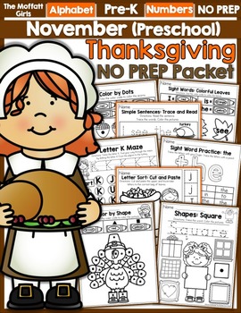 Preview of November NO PREP Packet (Preschool) | Fall