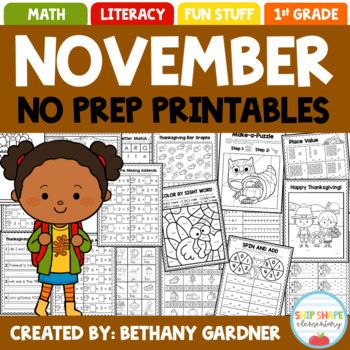 Preview of November NO PREP Printables Packet - Thanksgiving - First Grade
