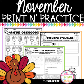 Preview of November NO PREP Packet for 3rd Grade